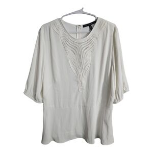 WHBM‎ 3/4 Sleeve Crew Neck Lace Inser Zip Back Office Business Casual Blouse 16